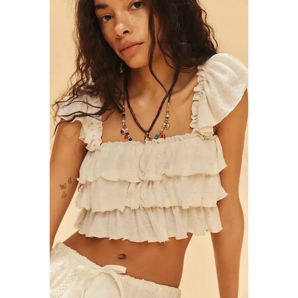 Free People Mila Ribbed Ruffle Top